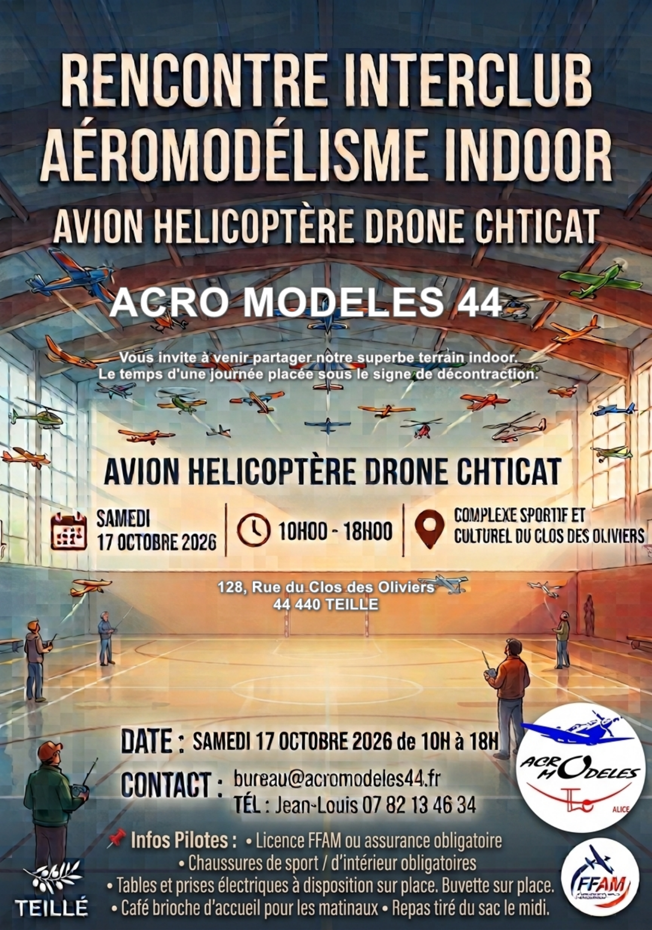 Affiche de la Rencontre Interclub Aéromodélisme Indoor du 17 octobre 2026 à Teillé